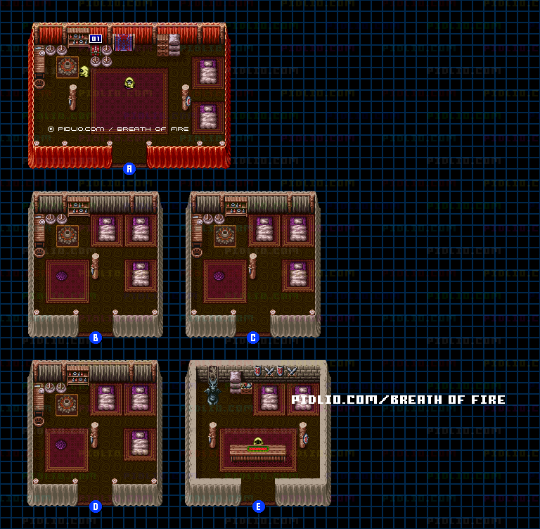 ヂューンの村・屋内のマップ画像 ／ SFC版ブレスオブファイアI攻略 ─ pidlio.com
