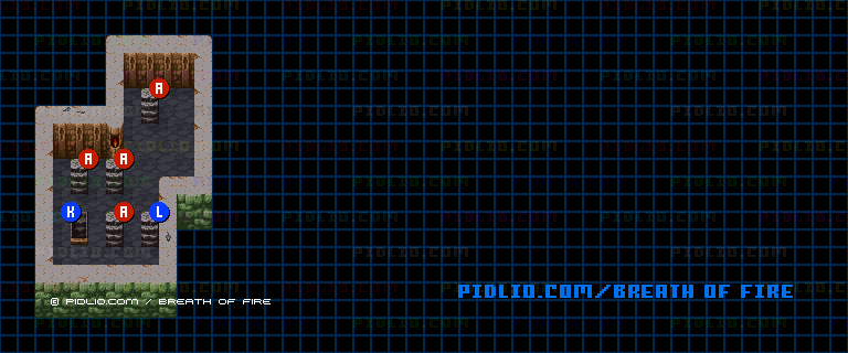 悪夢の塔・4階のマップ画像 ／ SFC版ブレスオブファイアI攻略 ─ pidlio.com